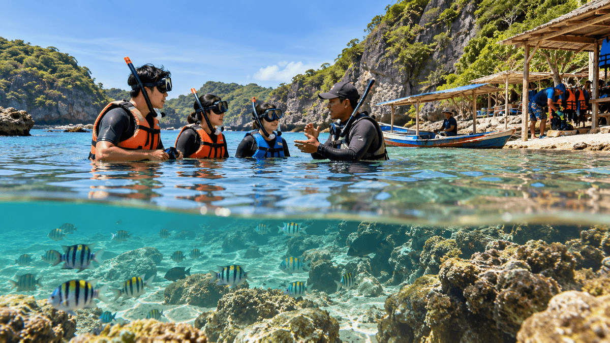 Perlengkapan snorkeling yang disiapkan untuk pengunjung di sebuah pantai di pesisir Gunungkidul.