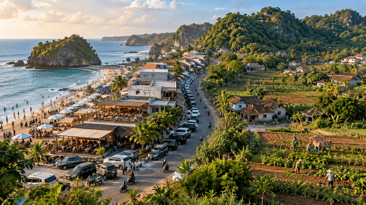 A village street in Gunungkidul with homes and small local businesses