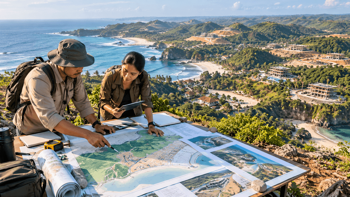 A tourism development site in Gunungkidul illustrating the connection between private investment, local businesses, infrastructure, and the surrounding environment.